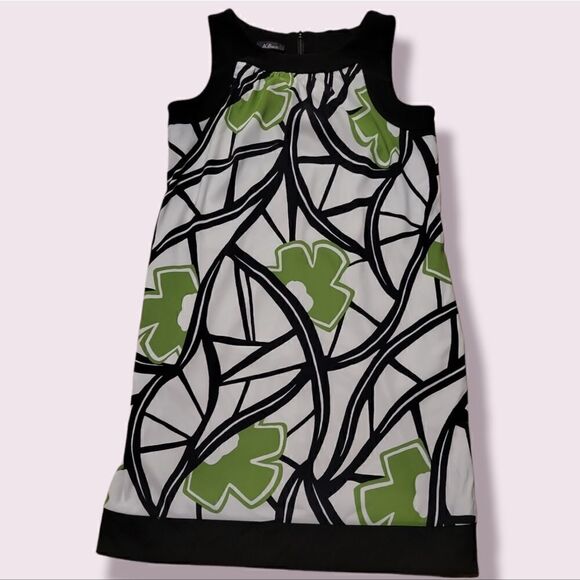 AGB Dress. Sleeveless White Mini Dress with Black & Green Pattern. Size 14 - Picture 6 of 9